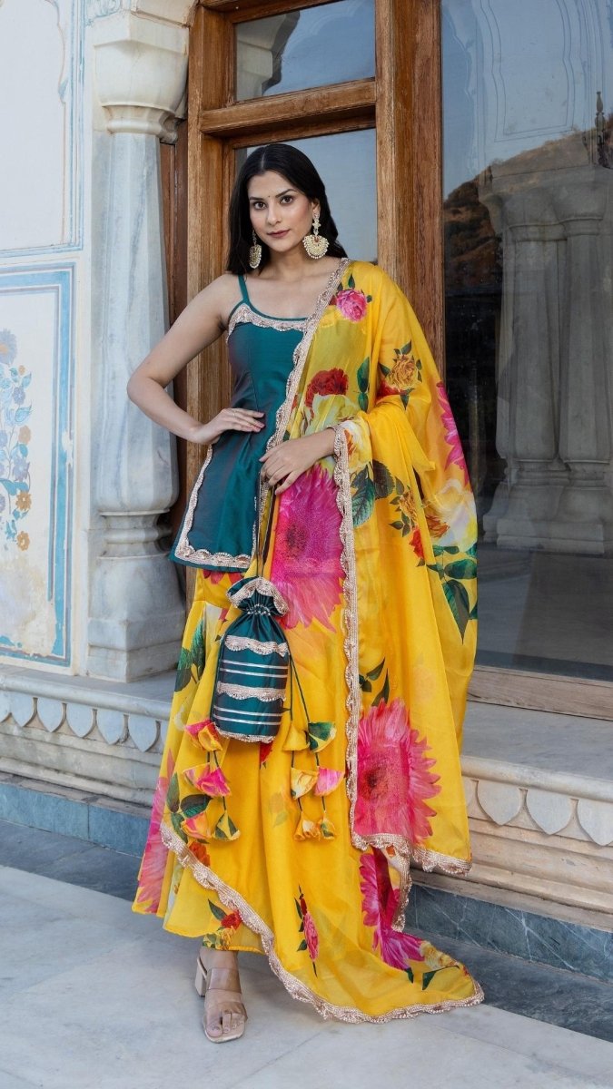 JHILMIL GREEN YELLOW SHARARA SET - Pomcha Jaipur