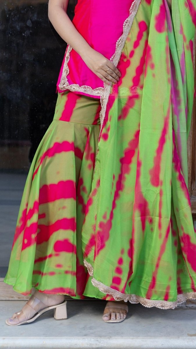 JHILMIL PINK GREEN SHARARA SET - Pomcha Jaipur