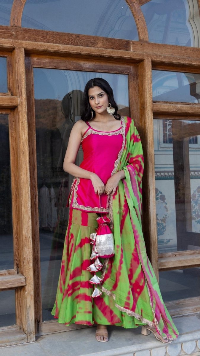JHILMIL PINK GREEN SHARARA SET - Pomcha Jaipur