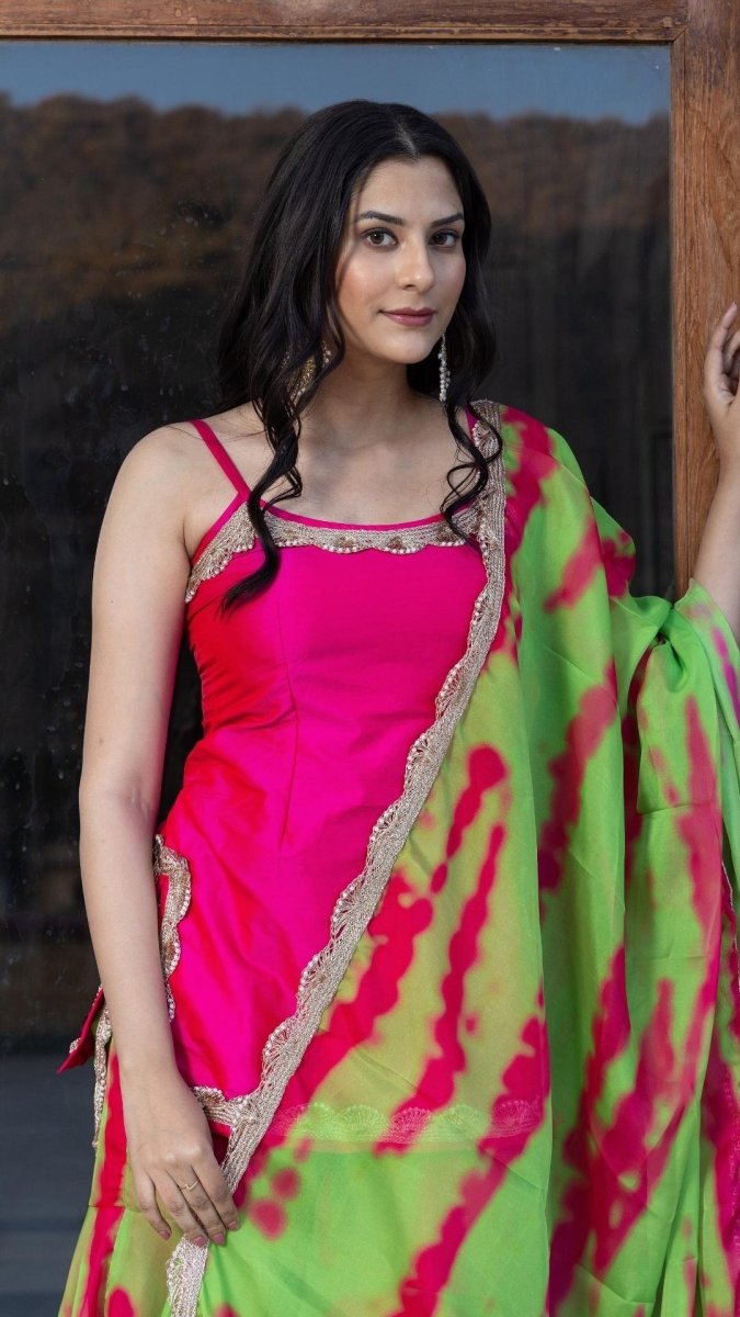 JHILMIL PINK GREEN SHARARA SET - Pomcha Jaipur