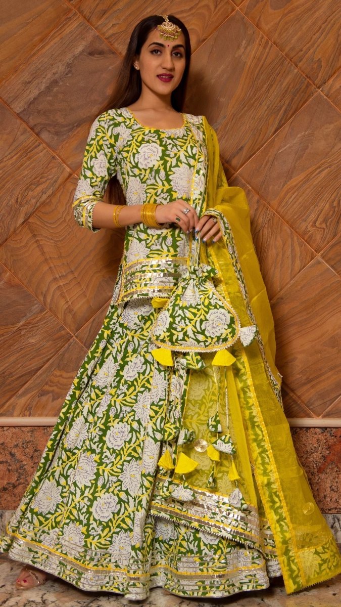 KAVYA COTTON HAND BLOCK SKIRT SET - Pomcha Jaipur