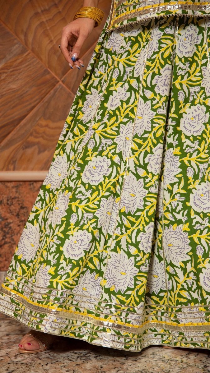 KAVYA COTTON HAND BLOCK SKIRT SET - Pomcha Jaipur