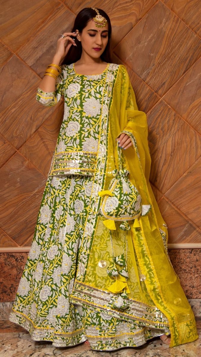 KAVYA COTTON HAND BLOCK SKIRT SET - Pomcha Jaipur