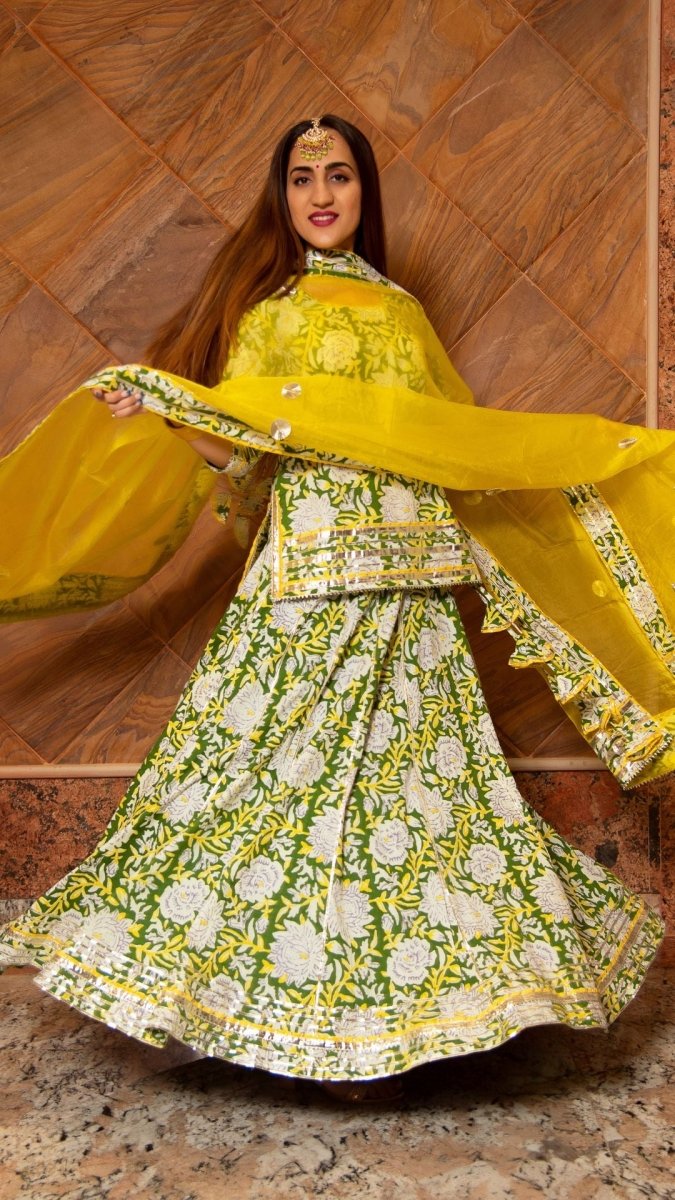KAVYA COTTON HAND BLOCK SKIRT SET - Pomcha Jaipur