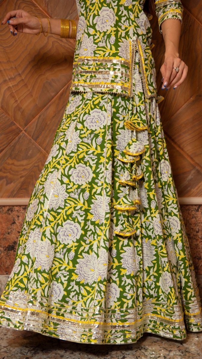 KAVYA COTTON HAND BLOCK SKIRT SET - Pomcha Jaipur