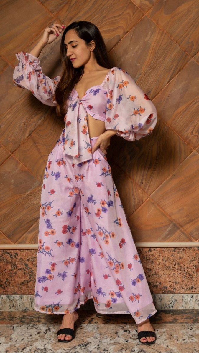 LAVENDER FLOWER ORGANZA CO - ORD SET - Pomcha Jaipur