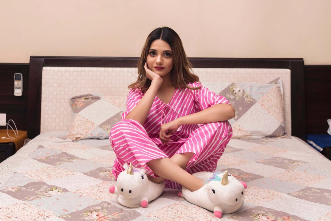 Leheriya Print Cotton Night Set - Pomcha Jaipur