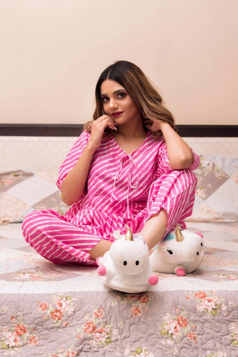 Leheriya Print Cotton Night Set - Pomcha Jaipur