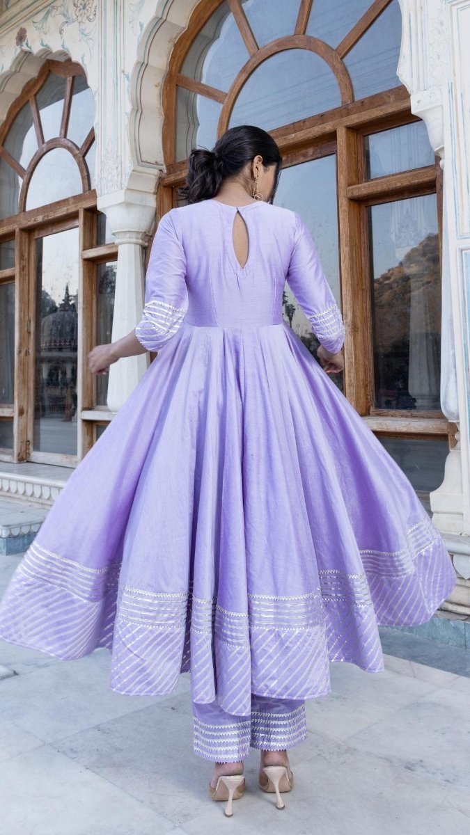 LILAC COTTON SILK GOTTA JAAL ANARKALI SET - Pomcha Jaipur