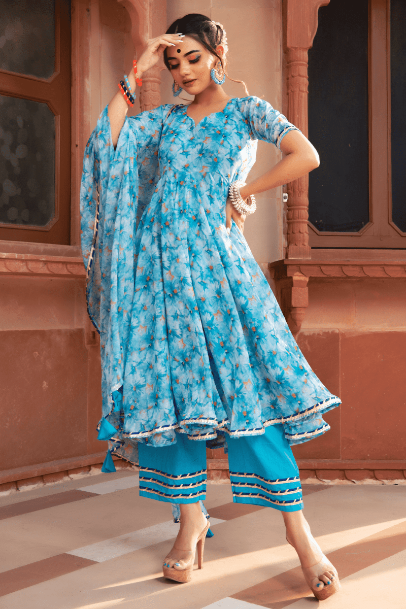 LILLY OF NILE CHIFFON ANARKALI SUIT SET - Pomcha Jaipur