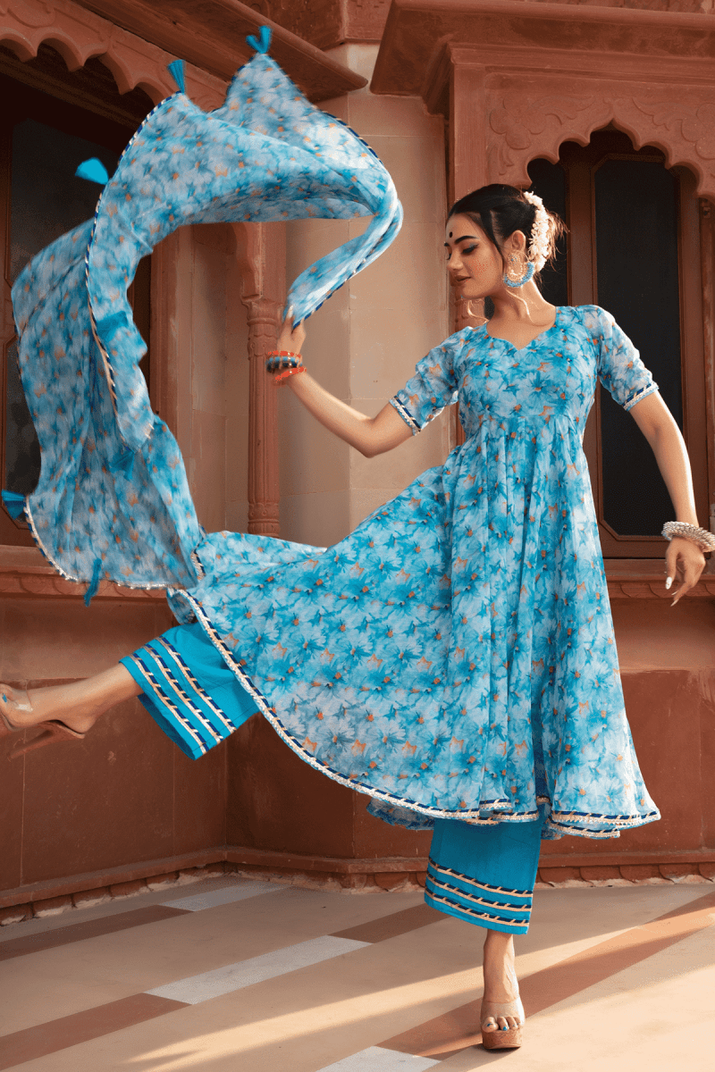 LILLY OF NILE CHIFFON ANARKALI SUIT SET - Pomcha Jaipur