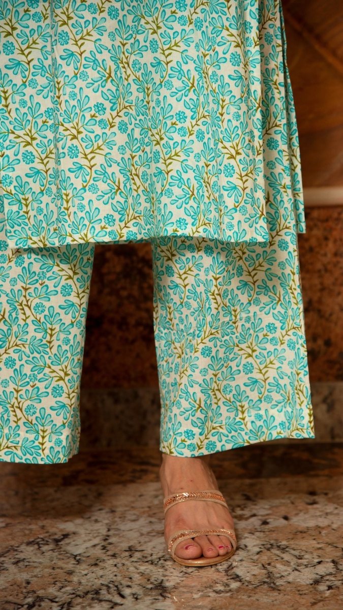 MAGAN BLUE COTTON SUIT SET - Pomcha Jaipur