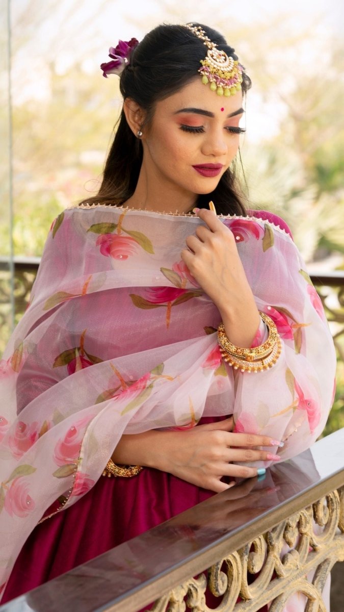 Magenta lilly cotton silk anarkali set - Pomcha Jaipur