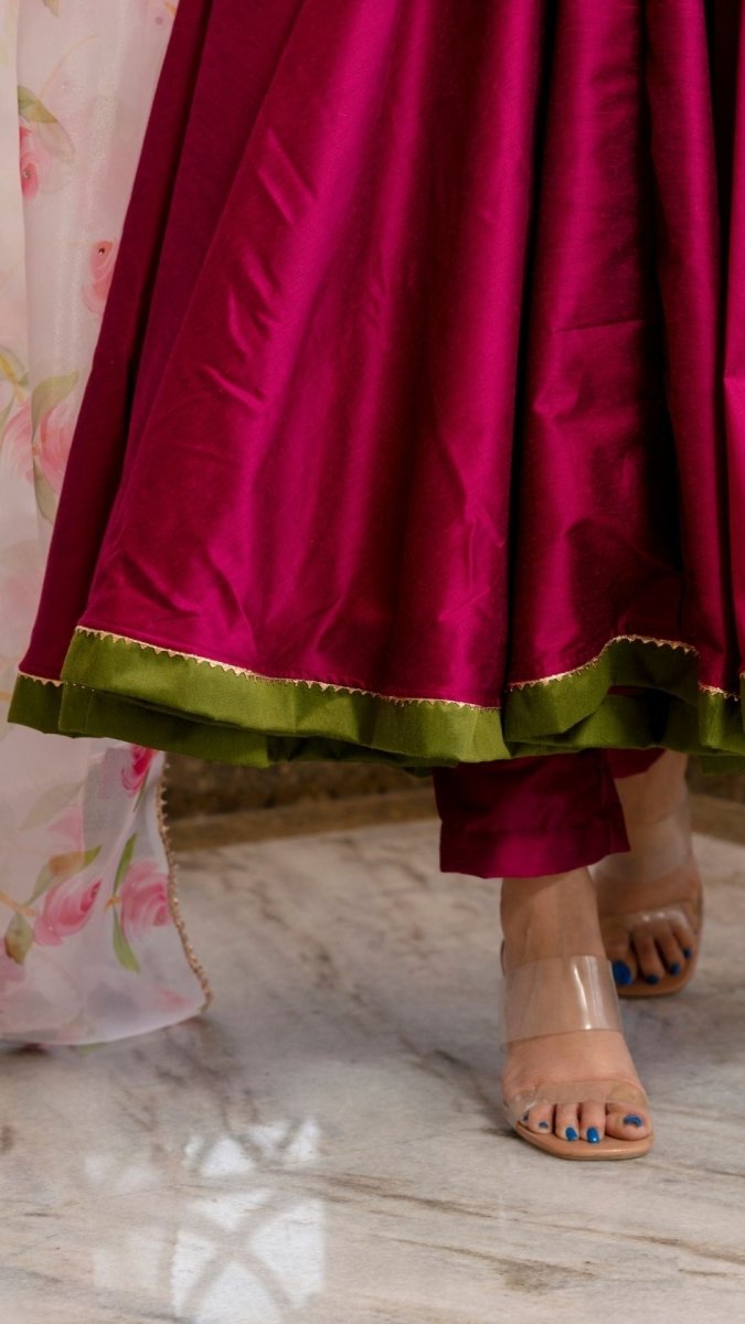 Magenta lilly cotton silk anarkali set - Pomcha Jaipur