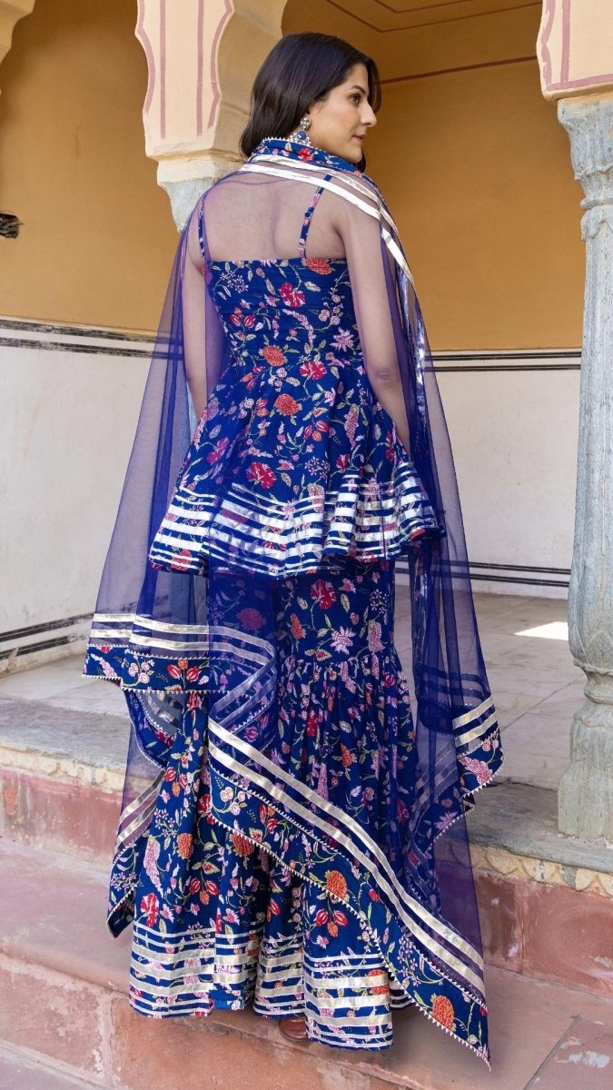 MAHI BLUE COTTON SHARARA SET - Pomcha Jaipur
