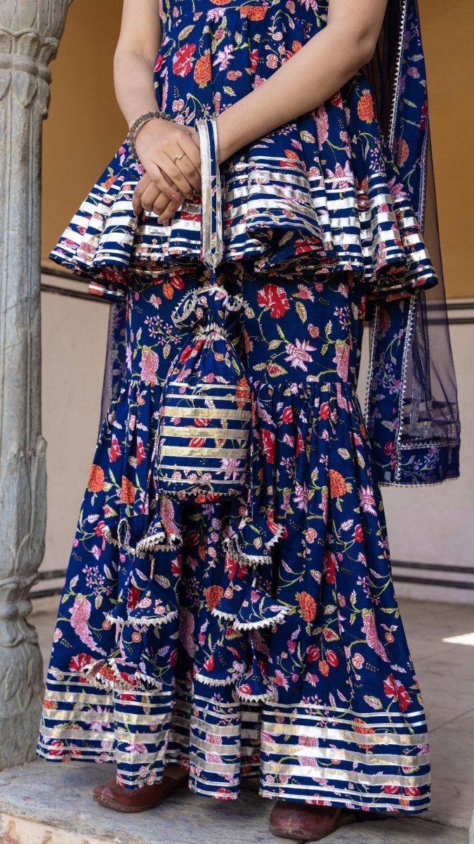 MAHI BLUE COTTON SHARARA SET - Pomcha Jaipur