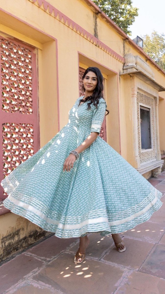 MAHNOOR COTTON ANARKALI SET - Pomcha Jaipur