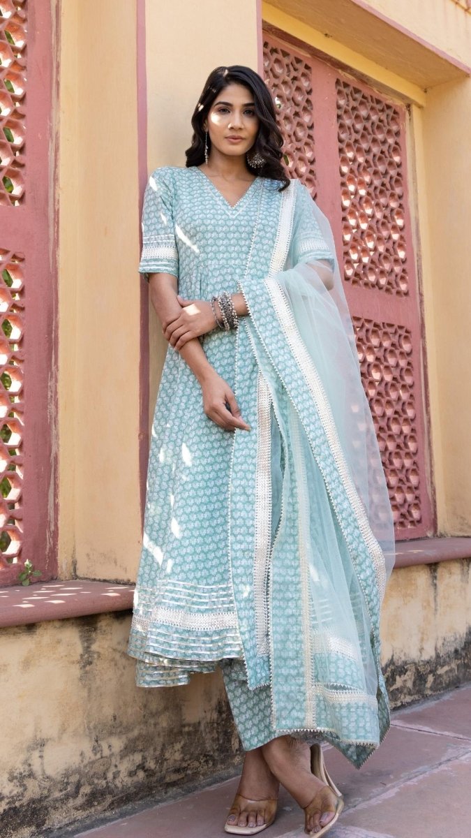 MAHNOOR COTTON ANARKALI SET - Pomcha Jaipur