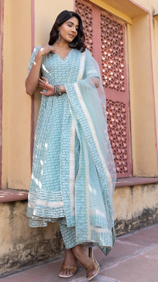 MAHNOOR COTTON ANARKALI SET - Pomcha Jaipur