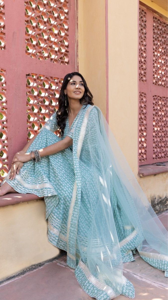 MAHNOOR COTTON ANARKALI SET - Pomcha Jaipur