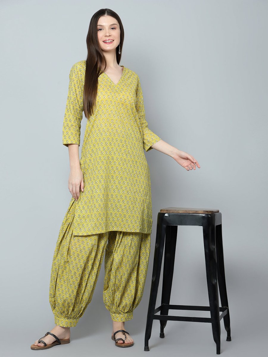 MALINI COTTON BLOCK PRINT KURTA SALWAR SET - Pomcha Jaipur