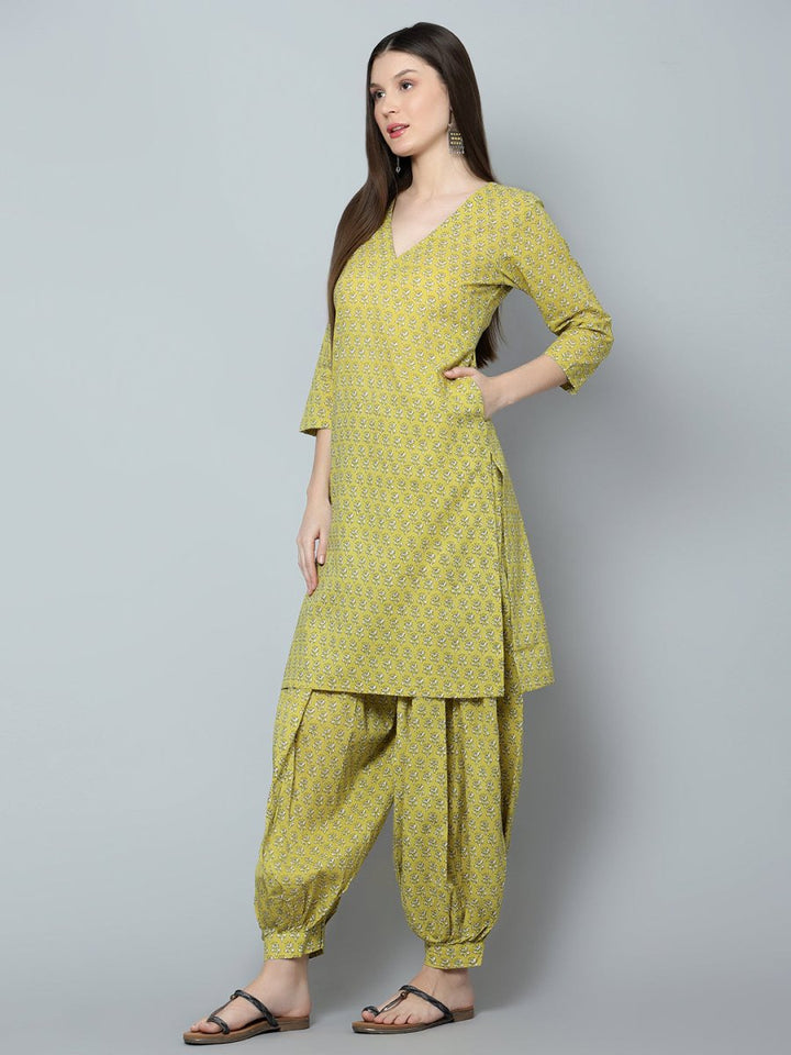 MALINI COTTON BLOCK PRINT KURTA SALWAR SET - Pomcha Jaipur