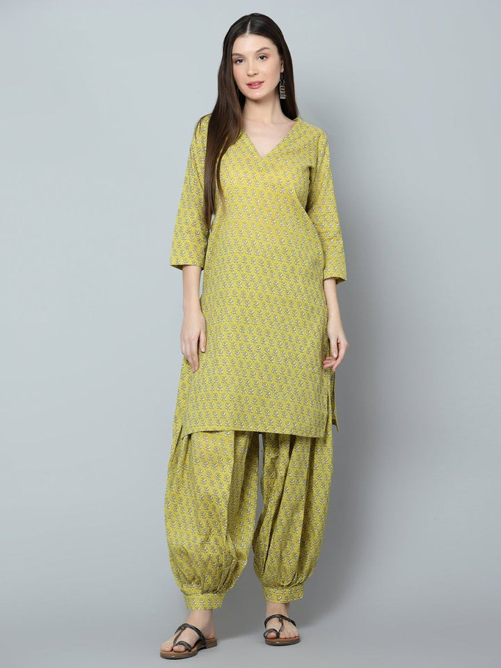 MALINI COTTON BLOCK PRINT KURTA SALWAR SET - Pomcha Jaipur