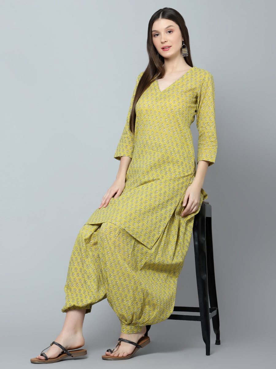 MALINI COTTON BLOCK PRINT KURTA SALWAR SET - Pomcha Jaipur