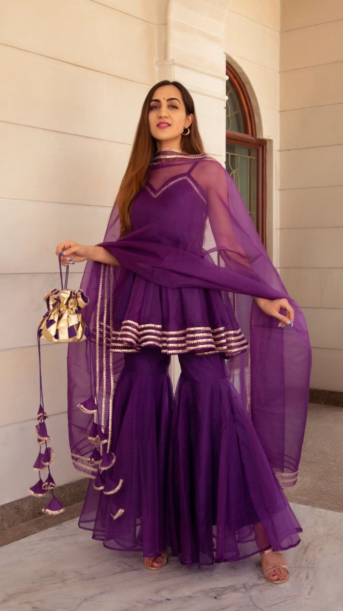 MASAKALI PURPLE ORGANZA SHARARA SET - Pomcha Jaipur