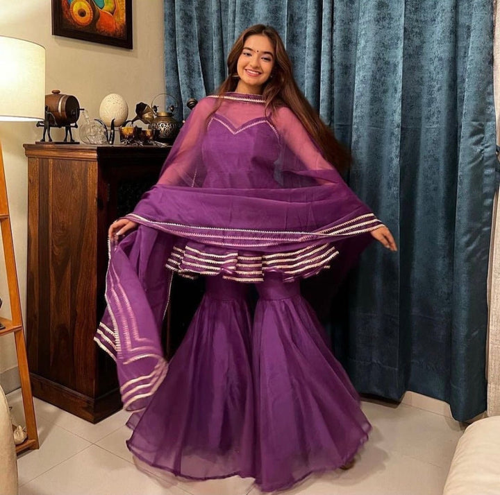 MASAKALI PURPLE ORGANZA SHARARA SET - Pomcha Jaipur