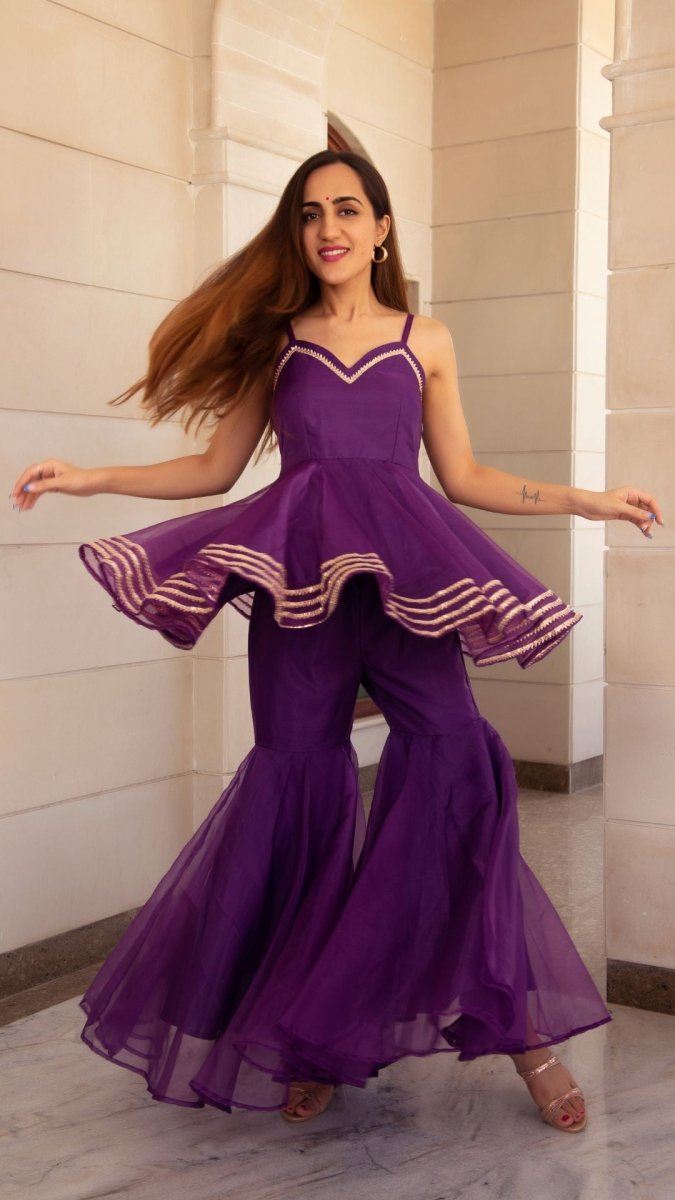 MASAKALI PURPLE ORGANZA SHARARA SET - Pomcha Jaipur