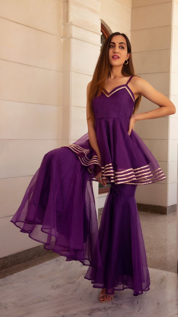 MASAKALI PURPLE ORGANZA SHARARA SET - Pomcha Jaipur