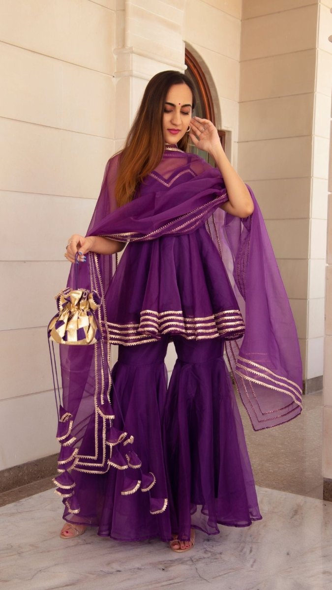 MASAKALI PURPLE ORGANZA SHARARA SET - Pomcha Jaipur