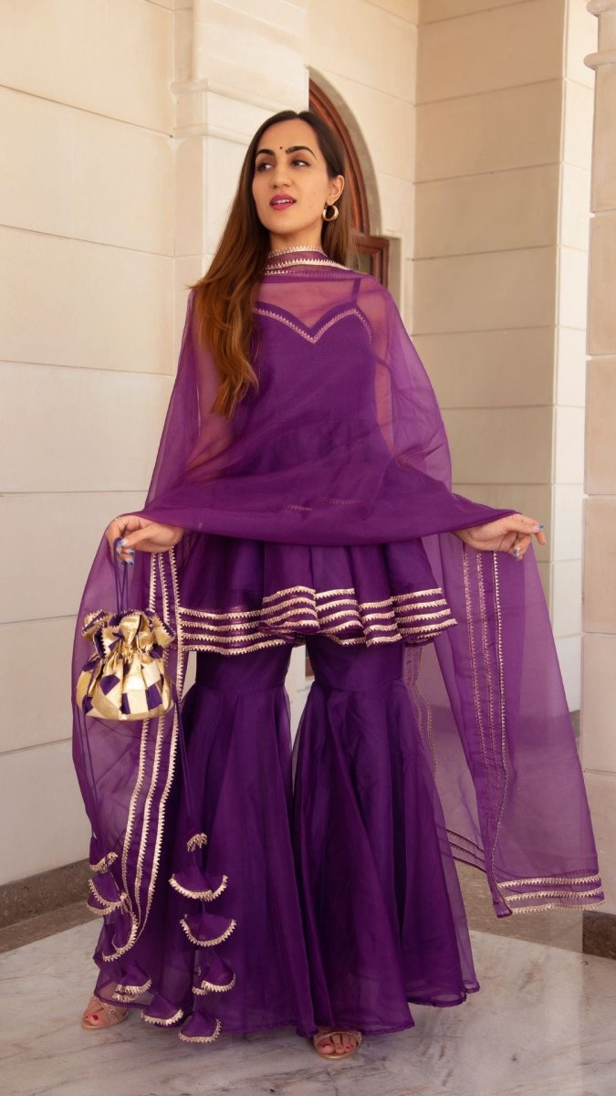 MASAKALI PURPLE ORGANZA SHARARA SET - Pomcha Jaipur