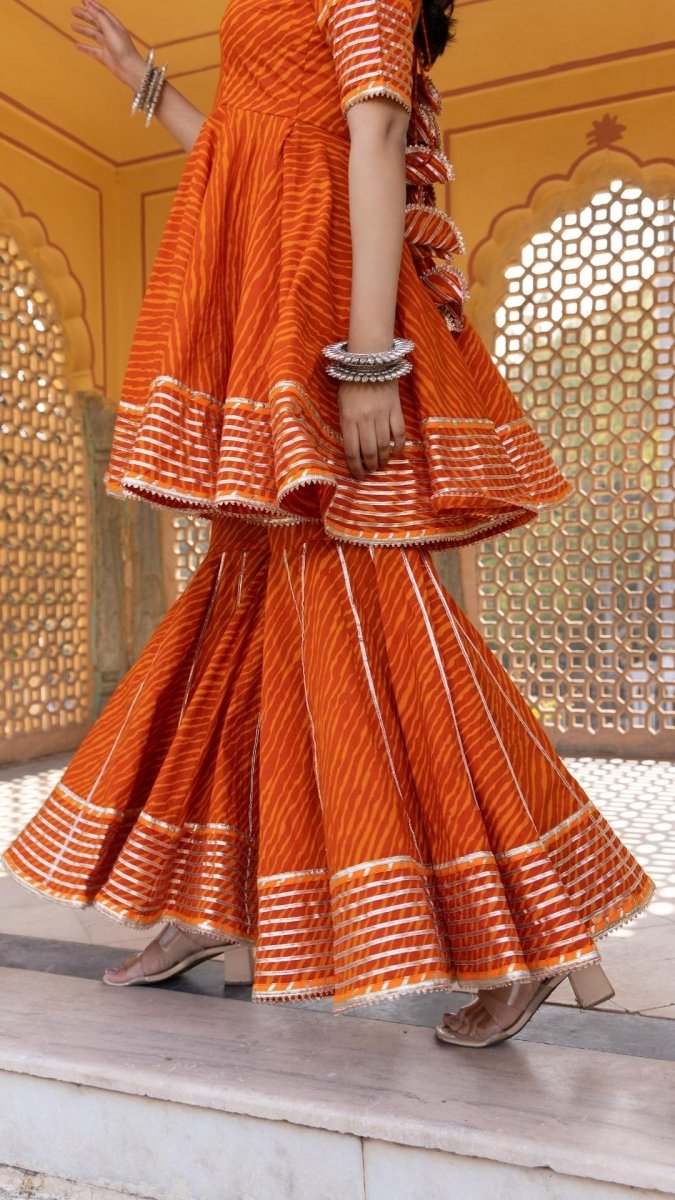 MEERA LEHERIYA ORANGE COTTON SHARARA SET - Pomcha Jaipur