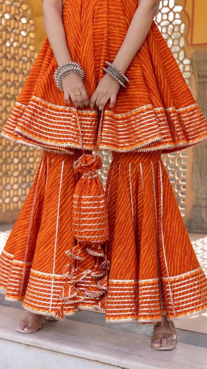 MEERA LEHERIYA ORANGE COTTON SHARARA SET - Pomcha Jaipur