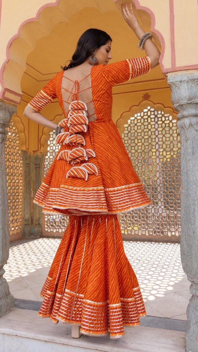 MEERA LEHERIYA ORANGE COTTON SHARARA SET - Pomcha Jaipur