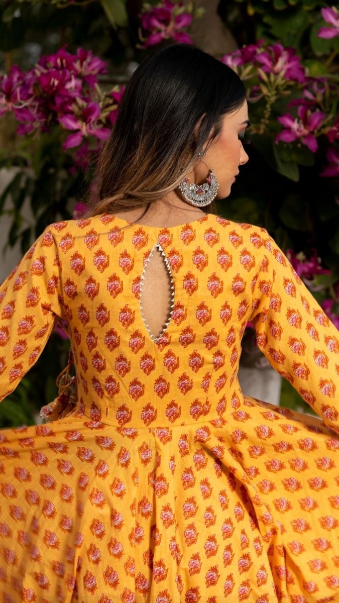 MEHAR LIGHT BROWN HAND BLOCK ANGRAKHA SET - Pomcha Jaipur