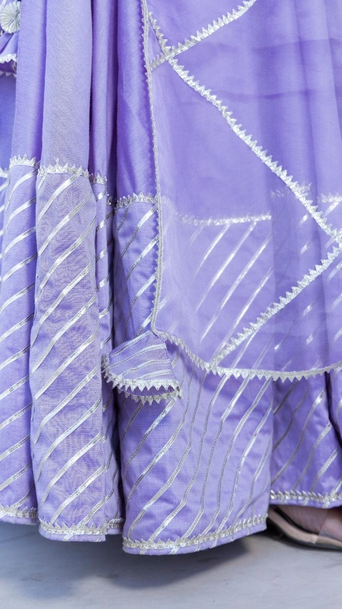 MIMOSA LAVENDER COTTON SILK LEHENGA WITH LACE WORK AND ORGANZA DUPATTA SET - Pomcha Jaipur