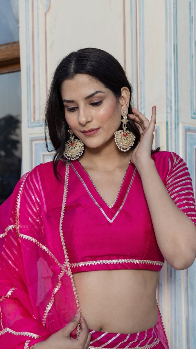 MIMOSA PINK COTTON SILK with lace work LEHENGAand jaal work organza dupatta set - Pomcha Jaipur