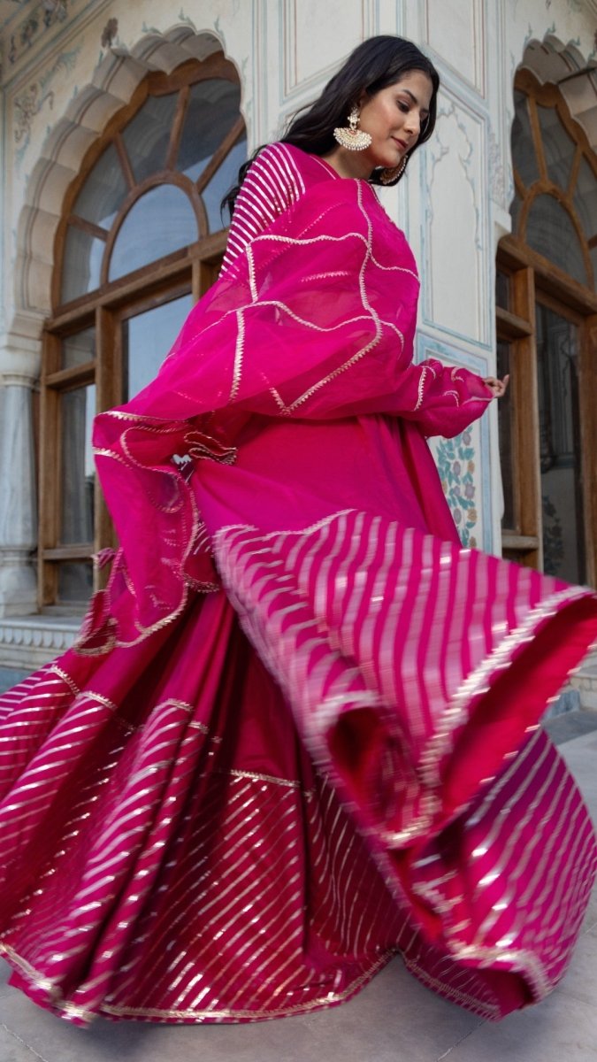 MIMOSA PINK COTTON SILK with lace work LEHENGAand jaal work organza dupatta set - Pomcha Jaipur