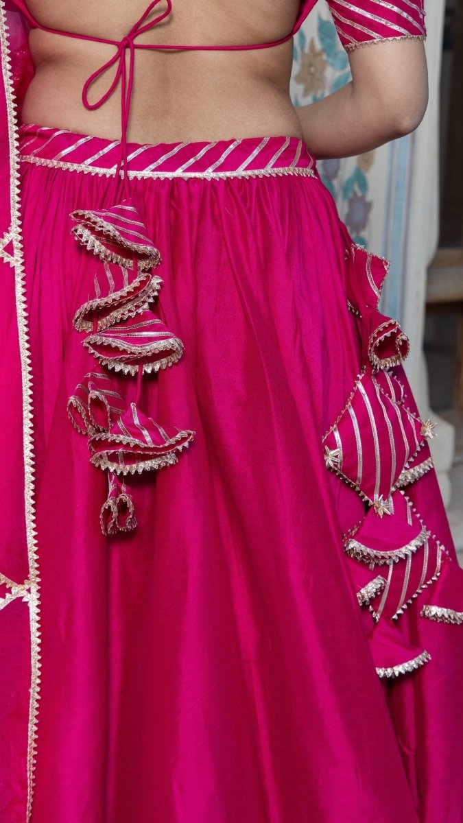 MIMOSA PINK COTTON SILK with lace work LEHENGAand jaal work organza dupatta set - Pomcha Jaipur