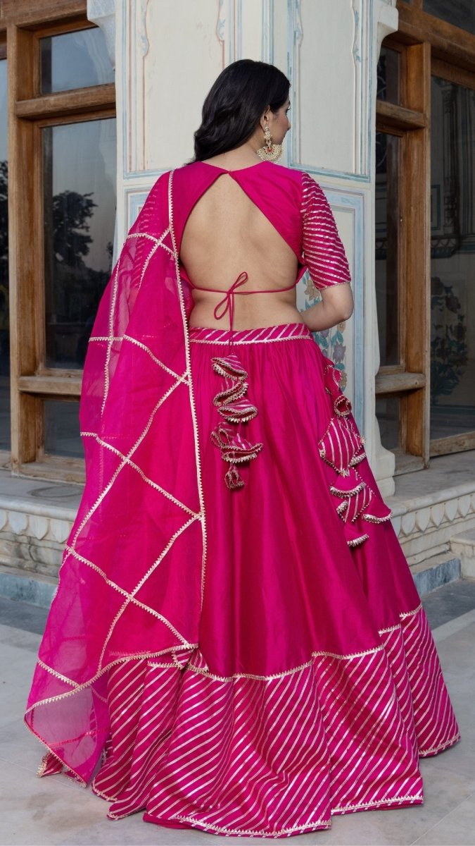 MIMOSA PINK COTTON SILK with lace work LEHENGAand jaal work organza dupatta set - Pomcha Jaipur