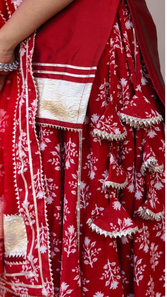 MIRZA RED KURTI SKIRT SET - Pomcha Jaipur