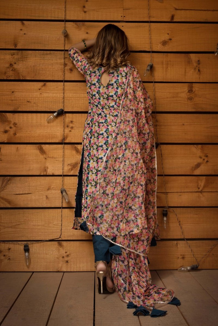 MOGRA MODAL CHANDERI SILK SUIT SET WITH ORGANZA DUPATTA - Pomcha Jaipur