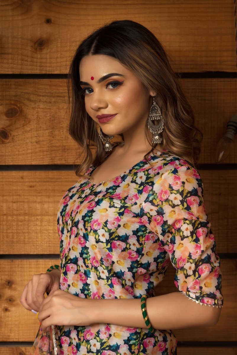 MOGRA MODAL CHANDERI SILK SUIT SET WITH ORGANZA DUPATTA - Pomcha Jaipur