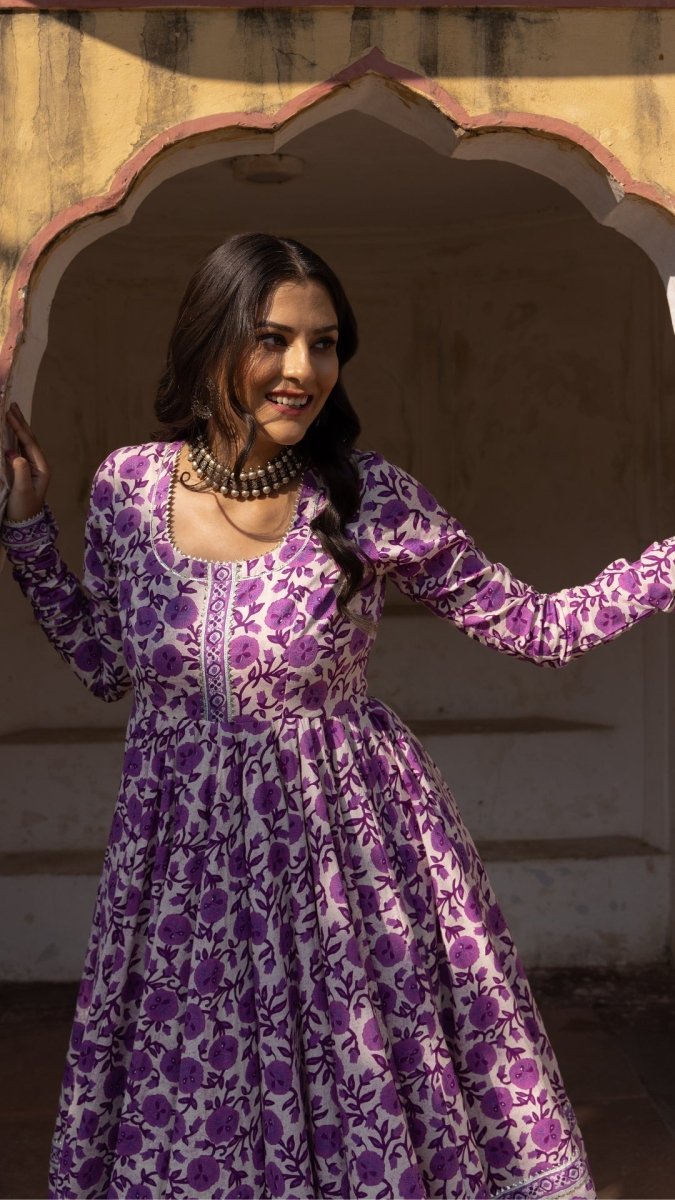 MONSOON LILLY PURPLE COTTON ANARKALI SET - Pomcha Jaipur