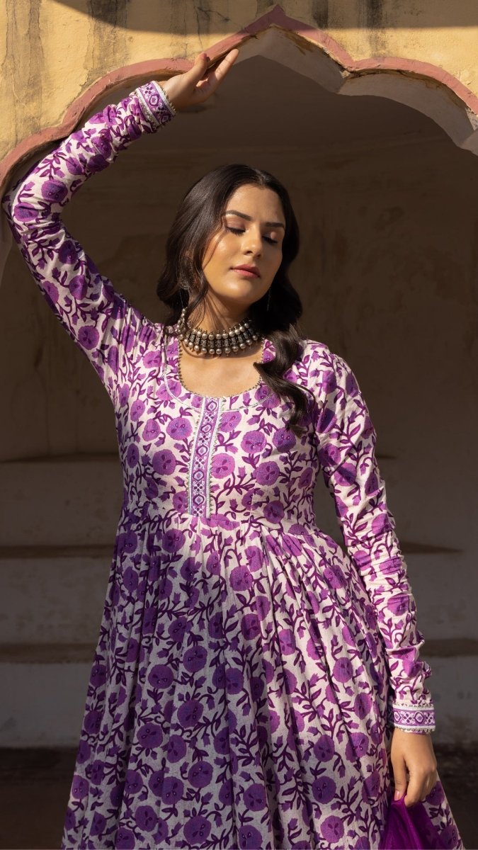 MONSOON LILLY PURPLE COTTON ANARKALI SET - Pomcha Jaipur