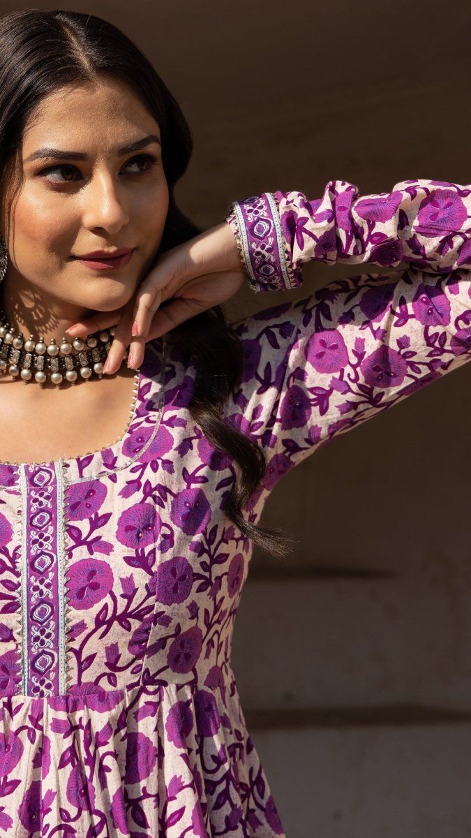 MONSOON LILLY PURPLE COTTON ANARKALI SET - Pomcha Jaipur