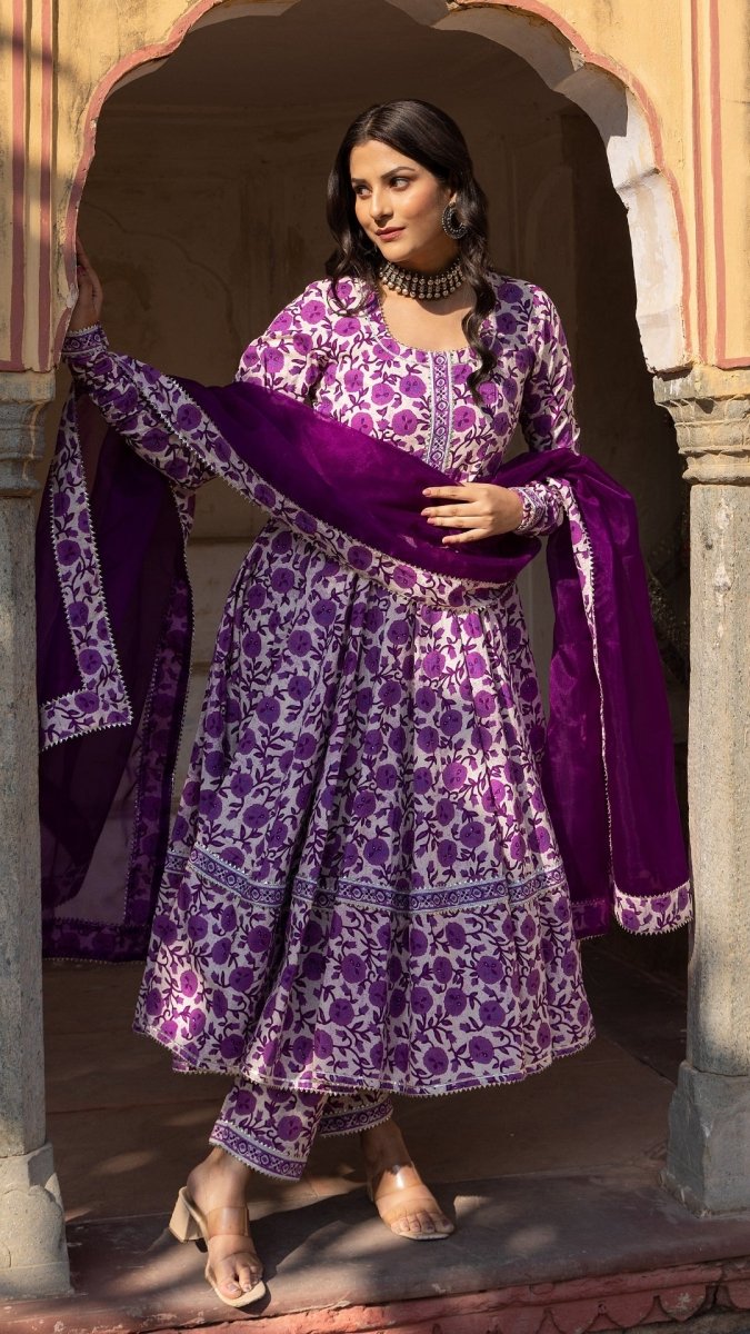 MONSOON LILLY PURPLE COTTON ANARKALI SET - Pomcha Jaipur